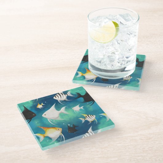 アンジェルフィッシュ水族館の模様 ガラスコースター (アングル)