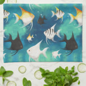 アンジェルフィッシュ水族館の模様 キッチンタオル (折り畳み)