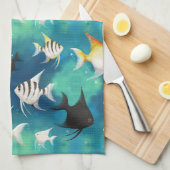 アンジェルフィッシュ水族館の模様 キッチンタオル (四つ折り)