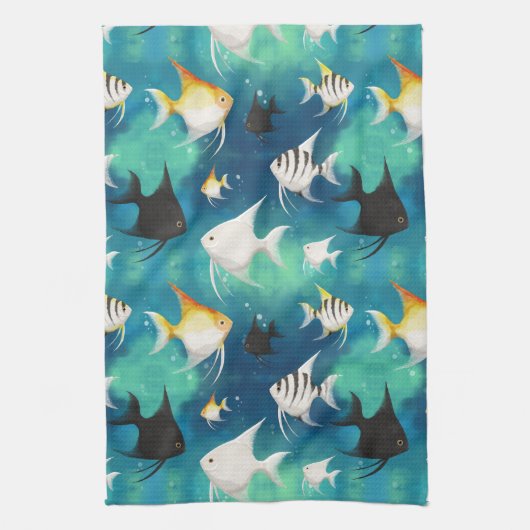 アンジェルフィッシュ水族館の模様 キッチンタオル (縦)