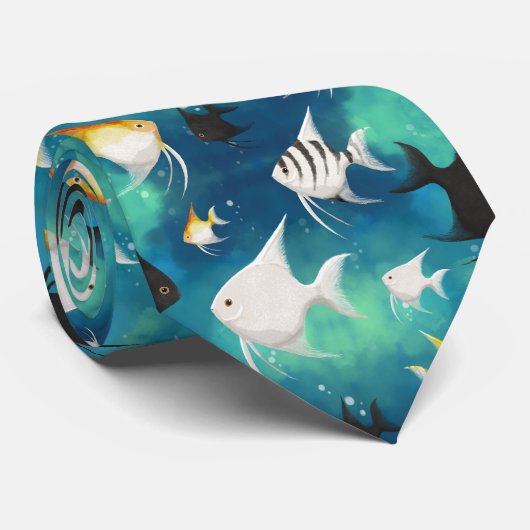 アンジェルフィッシュ水族館の模様 ネクタイ (ロール)
