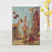 アンジェルフィッシュinサンゴ、ヴィンテージ熱帯魚in海 カード (黄色い花)