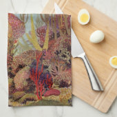 アンジェルフィッシュinサンゴ、ヴィンテージ熱帯魚in海 キッチンタオル (四つ折り)