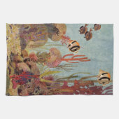 アンジェルフィッシュinサンゴ、ヴィンテージ熱帯魚in海 キッチンタオル (横)