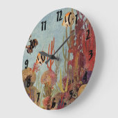 アンジェルフィッシュinサンゴ、ヴィンテージ熱帯魚in海 ラージ壁時計 (傾斜)