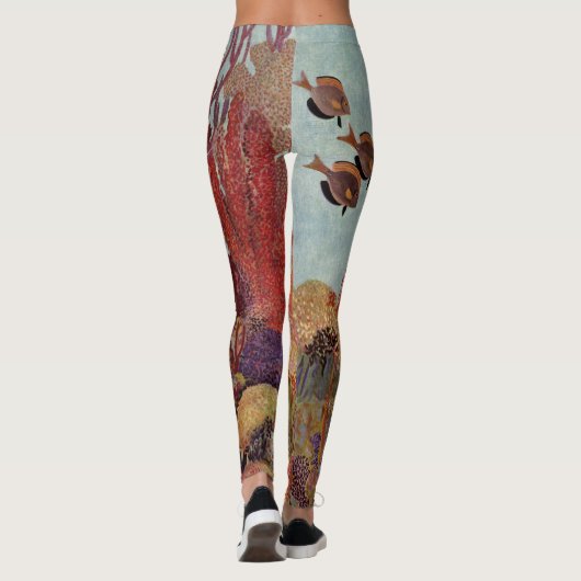 アンジェルフィッシュinサンゴ、ヴィンテージ熱帯魚in海 レギンス (裏面)