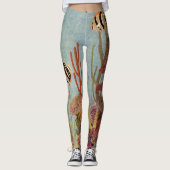 アンジェルフィッシュinサンゴ、ヴィンテージ熱帯魚in海 レギンス (正面)