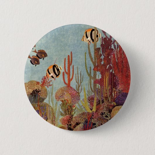 アンジェルフィッシュinサンゴ、ヴィンテージ熱帯魚in海 缶バッジ (正面)