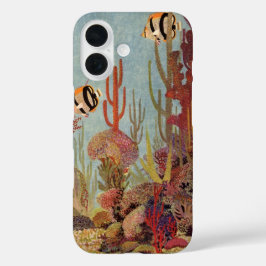 アンジェルフィッシュinサンゴ、ヴィンテージ熱帯魚in海 iPhone 16ケース