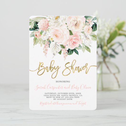 アンスリウムベビーシャワーガールフローラ招待状 招待状 (スタンド正面)