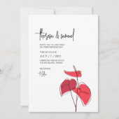 アンスリウム • フラワーライン描画 • カジュアルモダン 招待状 (正面)