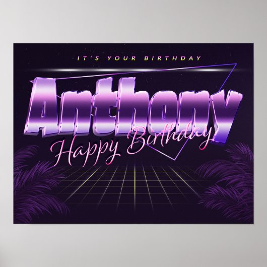 アンソニー名Vorname lila retroポスターGeburtstag ポスター (正面)