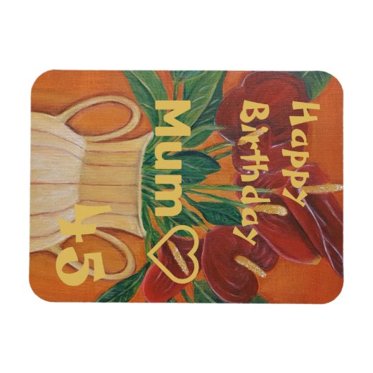 アンタリウム絵画フラワーカスタムズ誕生日カード マグネット (横)