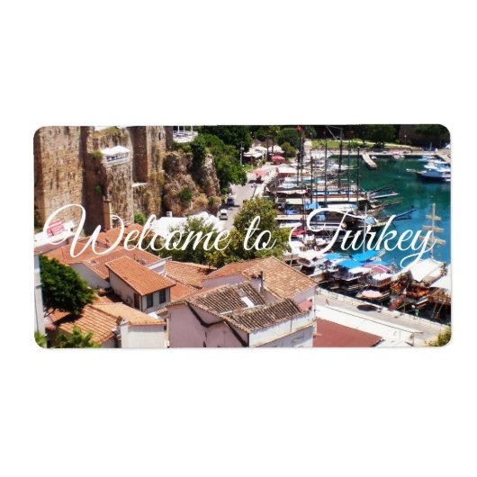 アンタルヤの旧市街カレイシのパノラマ ラベル (正面)