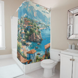 アンタルヤトルキーアートヴィンテージイラストレーション旅行 シャワーカーテン