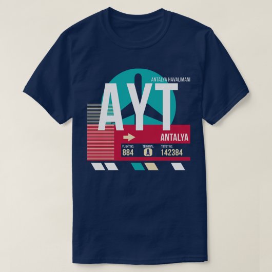 アンタルヤ トルコ AYT 空港コード 荷札 Tシャツ (デザイン正面)