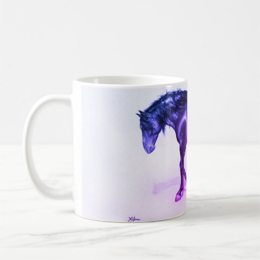 アンダルシアの馬、歩く、手絵を描の牡馬 コーヒーマグカップ (左)