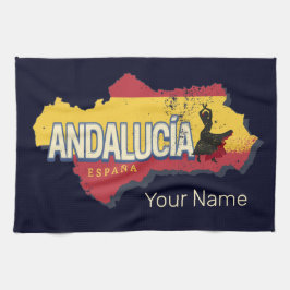 アンダルシアスペインレトロマップヴィンテージフラメンコホリデー キッチンタオル