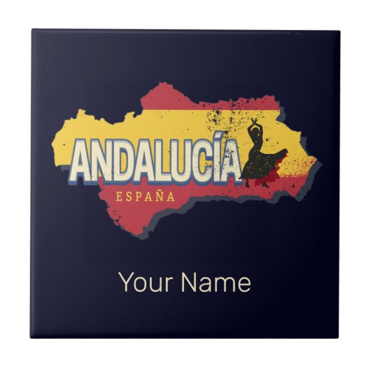 アンダルシアスペインレトロマップヴィンテージフラメンコホリデー タイル (正面)