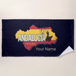 アンダルシアスペインレトロマップヴィンテージフラメンコホリデー ビーチタオル