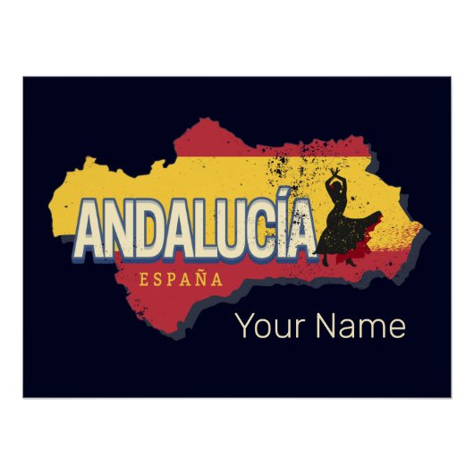 アンダルシアスペインレトロマップヴィンテージフラメンコホリデー ポスター (正面)