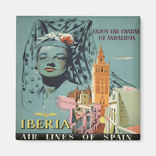 アンダルシア楽しむのチャーム，スペイン，ヴィンテージ旅行 マグネット (正面)