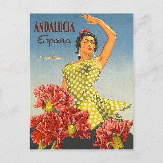 アンダルシア,スペイン伝統的,ダンス,女性,ヴィンテージ ポストカード (正面)