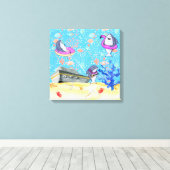 アンダーウォーター深いシーシャークパーティータイムキッズルーム キャンバスプリント (インサイチュ (ウッドフロア))