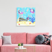 アンダーウォーター深いシーシャークパーティータイムキッズルーム キャンバスプリント (インサイチュ (リビング))