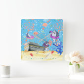 アンダーウォーター深いシーシャークパーティータイムキッズ スクエア壁時計 (ホーム)