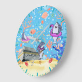 アンダーウォーター深いシーシャークパーティータイムキッズ ラージ壁時計 (傾斜)