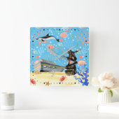 アンダーウォーター深いシースケートボーダートレジャーハンター スクエア壁時計 (ホーム)