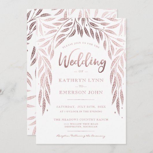 アンダーザウィローズ結婚式招待状バラ金ゴールド 招待状 (正面/裏面)