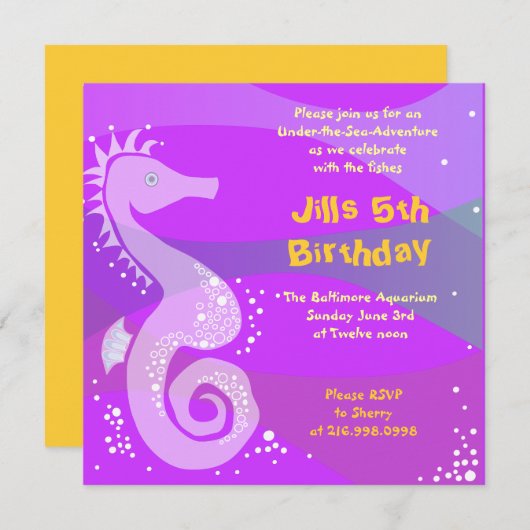 アンダーザシーアクアリウムハッピーバースデーパーティーガール 招待状 (正面/裏面)
