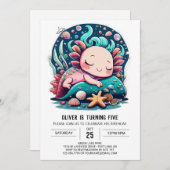 アンダーザシーアクソロトルパーティー誕生日 招待状 (正面/裏面)