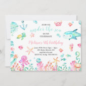 アンダーザシーウォーターカラーサマーガール誕生日 招待状 (正面)