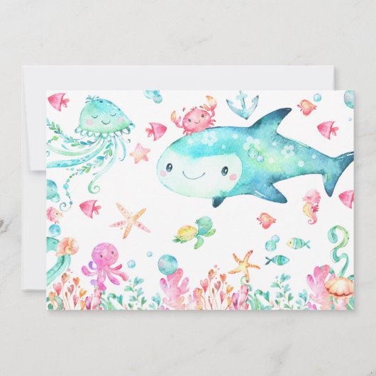 アンダーザシーウォーターカラーサマーガール誕生日 招待状 (裏面)