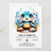 アンダーザシーカスタムシックタートルボーイ誕生日 招待状 (正面/裏面)