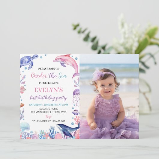 アンダーザシーガールファースト誕生日写真招待状 招待状 (スタンド正面)