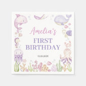 アンダーザシーガール海動物子供の誕生日 スタンダードカクテルナプキン (正面)