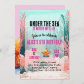 アンダーザシーガール誕生日招待状ピンク 招待状 (正面/裏面)