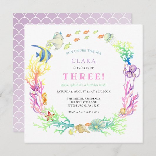 アンダーザシーガール誕生日 招待状 (正面/裏面)