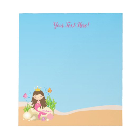 アンダーザシーキュートブルネットマーメイド名前をカスタムする ノートパッド (正面)