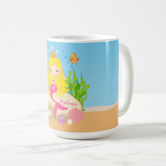 アンダーザシーキュートブロンドマーメイド名前をカスタムする コーヒーマグカップ (正面右)