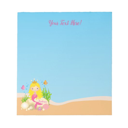 アンダーザシーキュートブロンドマーメイド名前をカスタムする ノートパッド (正面)