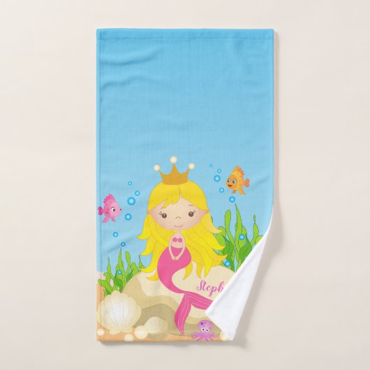 アンダーザシーキュートブロンドマーメイド名前をカスタムする バスタオルセット (ハンドタオル)