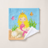 アンダーザシーキュートブロンドマーメイド名前をカスタムする バスタオルセット (ウォッシュタオル)