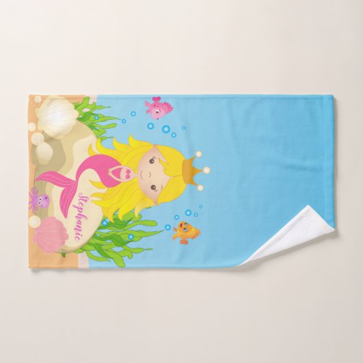 アンダーザシーキュートブロンドマーメイド名前をカスタムする バスタオルセット (ハンドタオル)