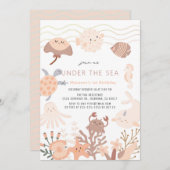 アンダーザシークリーシズピンクガール誕生日 招待状 (正面/裏面)