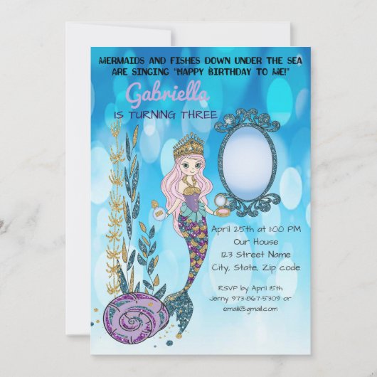 アンダーザシーグリッターマーメイド誕生日招待状 招待状 (正面)